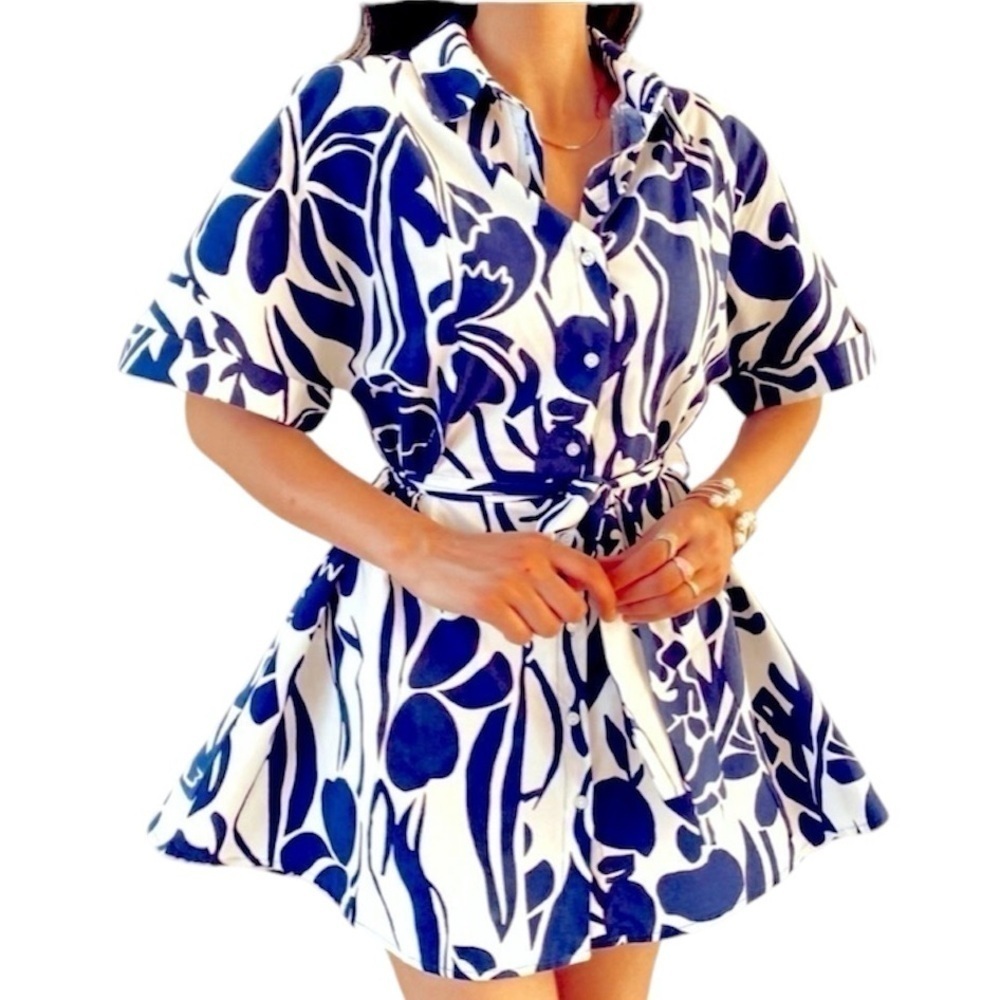 Zara Blue and White Floral Mini Dress
